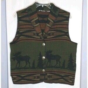 Vintage 90s Rhonda Stark Wool Blend Blanket Vest XL Moose Western